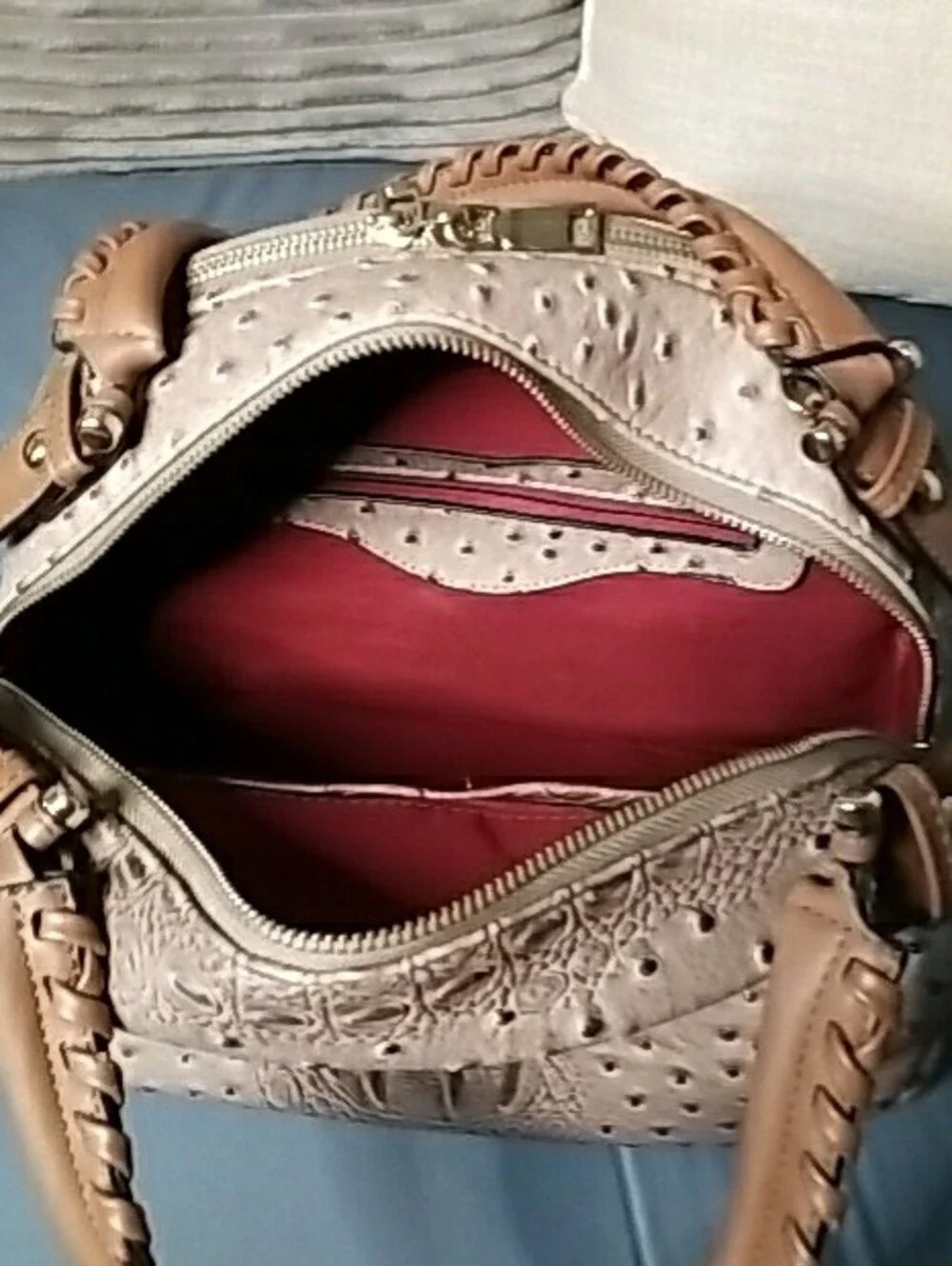Structured Faux-Ostrich Dome Satchel Large